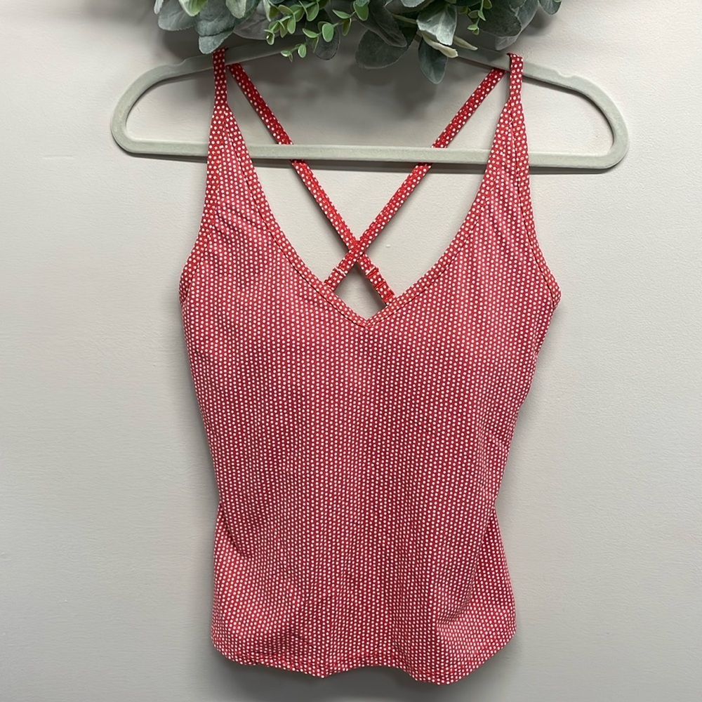 Beach House Tankini Swim Top Coral White Polka Dot 10
